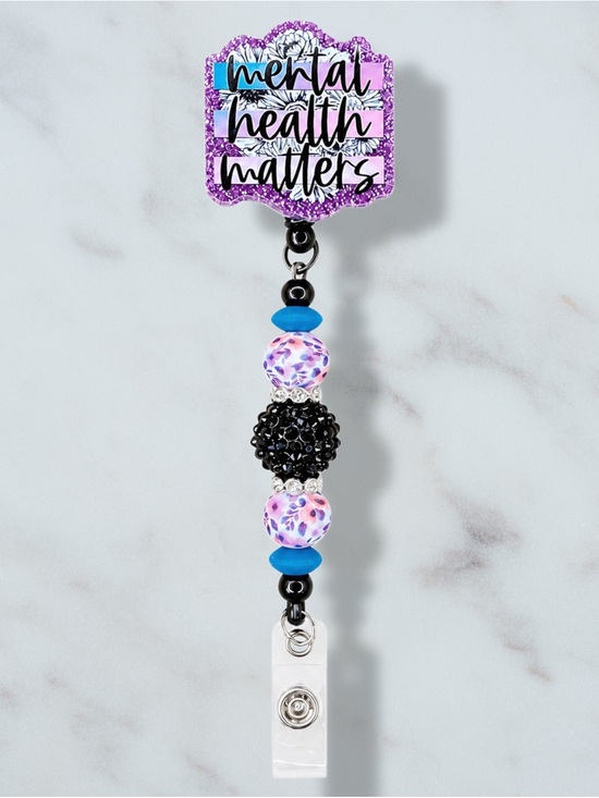 Handmade Accessories - Mental Health Matters Beaded Badge Reel - Purple & Blue